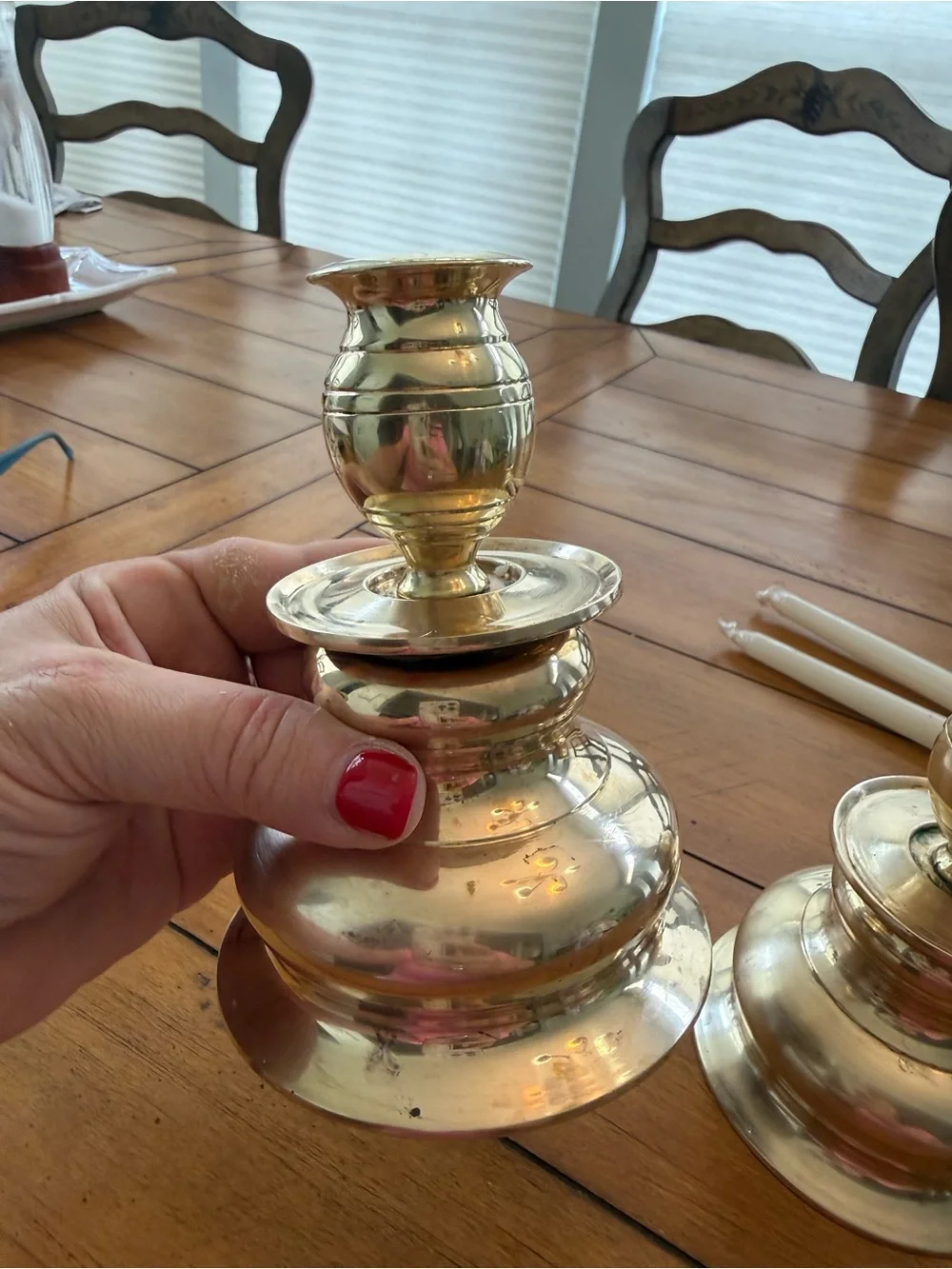Vintage Heavy Brass Taper Candle Holders with Hollywood Regency Style - Set of 2